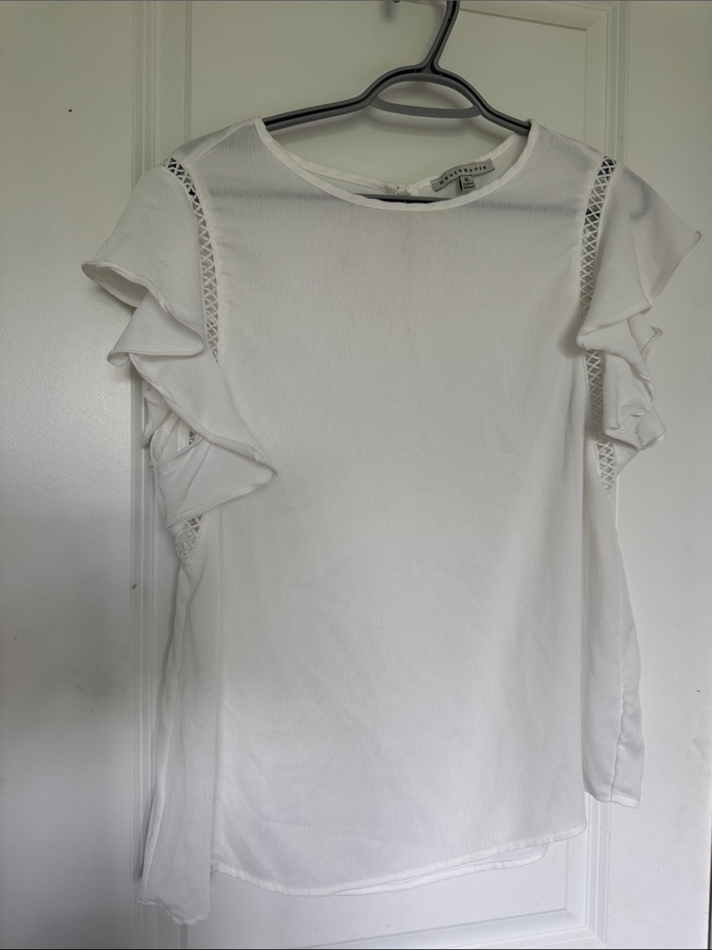 Haute Monde White Ruffle-Sleeve Lace Inset Blouse